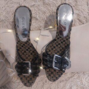 Guess Monogram Strapless Kitten Heel Mules - Size 7.5